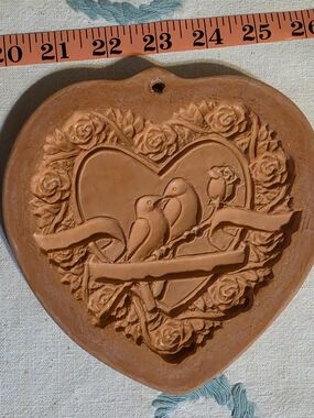 Cotton Press Terracotta Heart Wall Mold Plaque with Doves and Roses